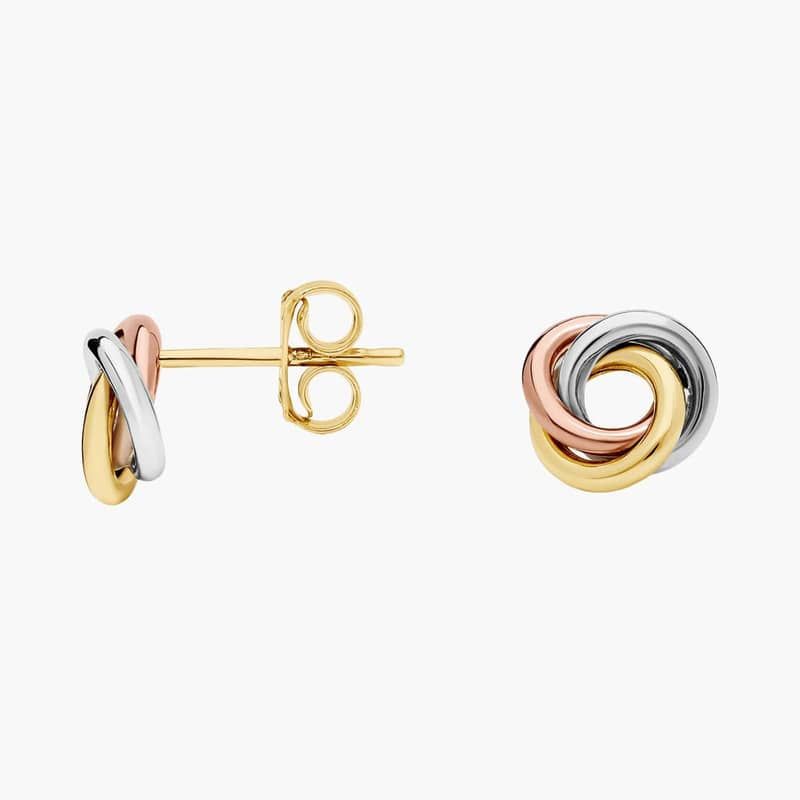 Petite Love Knot Earrings in 14k Tri-Color Gold