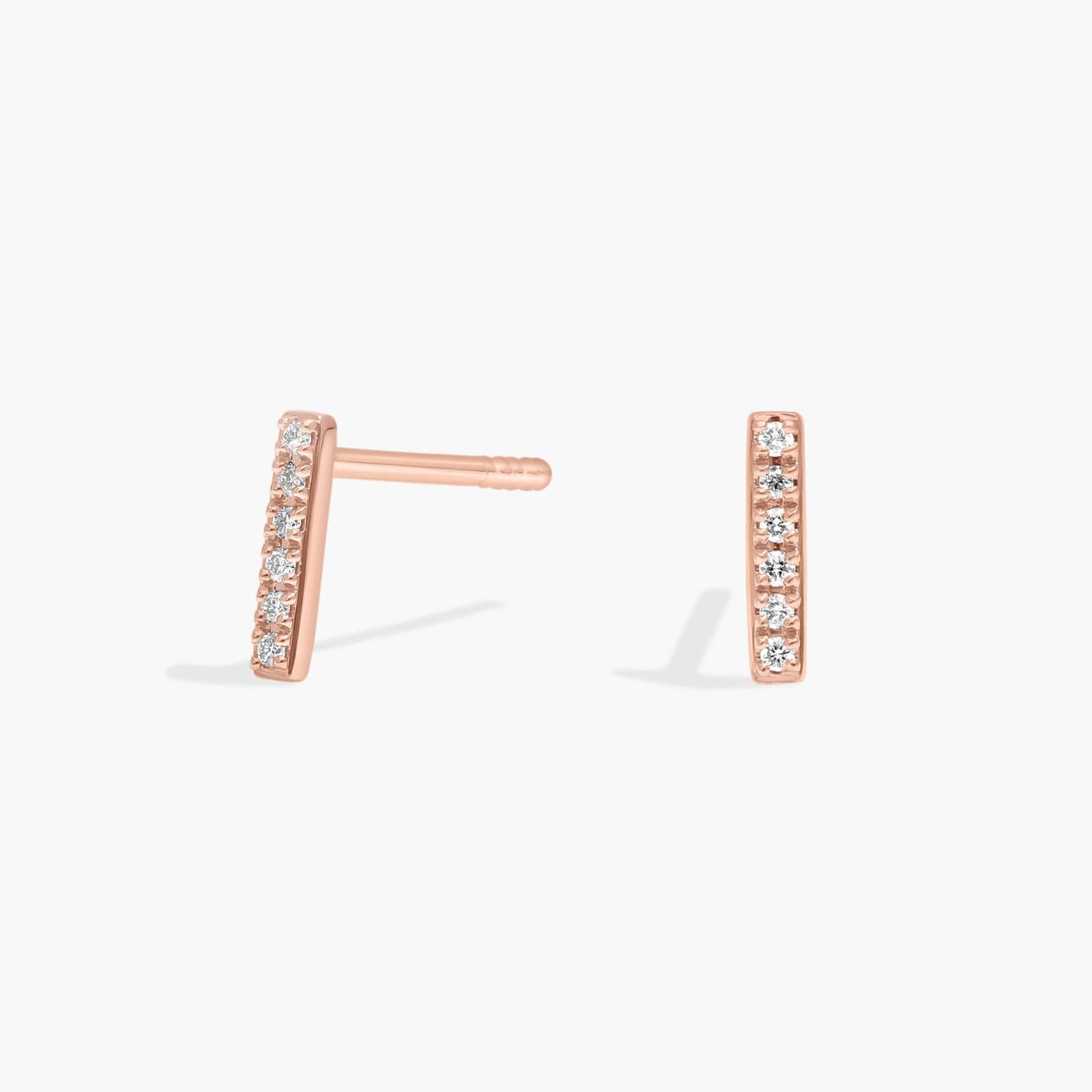 Mini Diamond Bar Stud Earrings in 14k Rose Gold