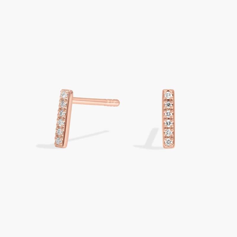Mini Diamond Bar Stud Earrings in 14k Rose Gold