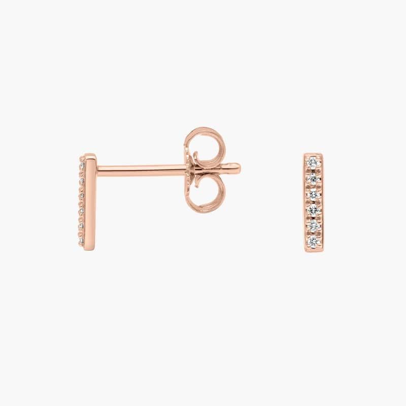 Mini Diamond Bar Stud Earrings in 14k Rose Gold