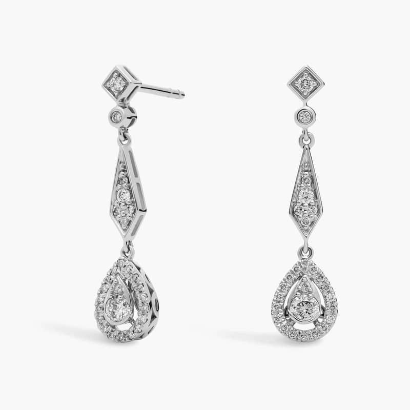 Diamond Vintage-Inspired Teardrop Earrings in 14k White Gold (1/3 ct. tw.)