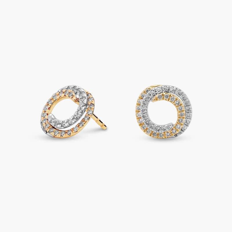 Diamond Two-Tone Swirl Stud Earrings in 14k Yellow and White Gold (1/2 ct. tw.)