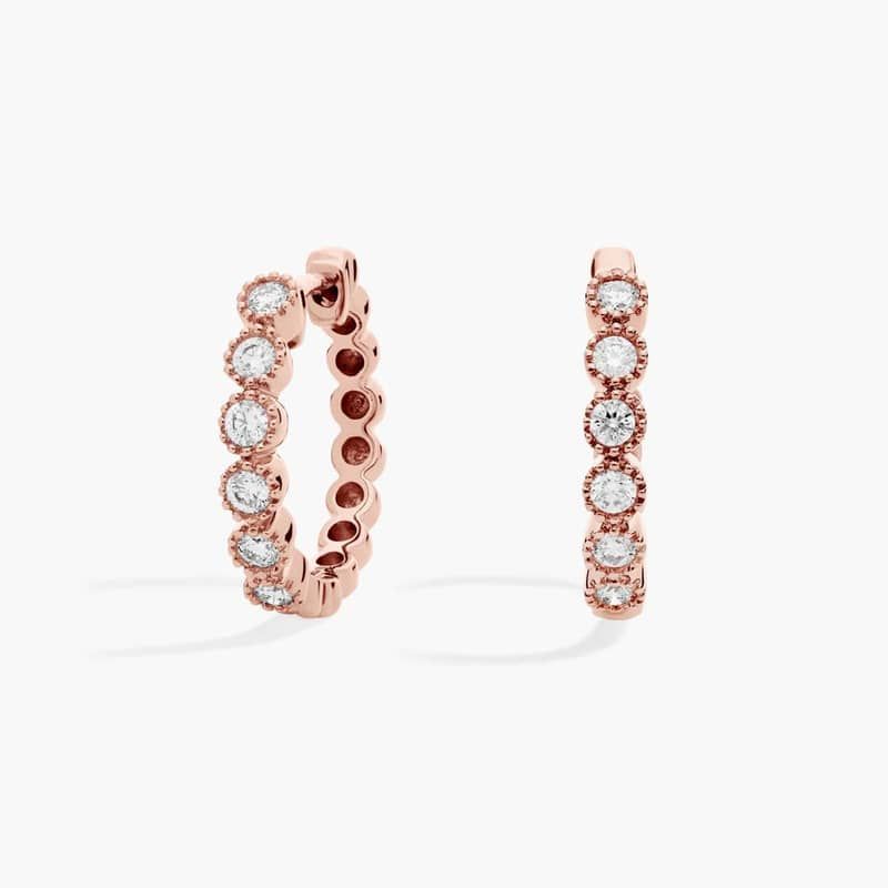 Petite Diamond Milgrain Hoop Earrings in 14k Rose Gold (1/4 ct. tw.)