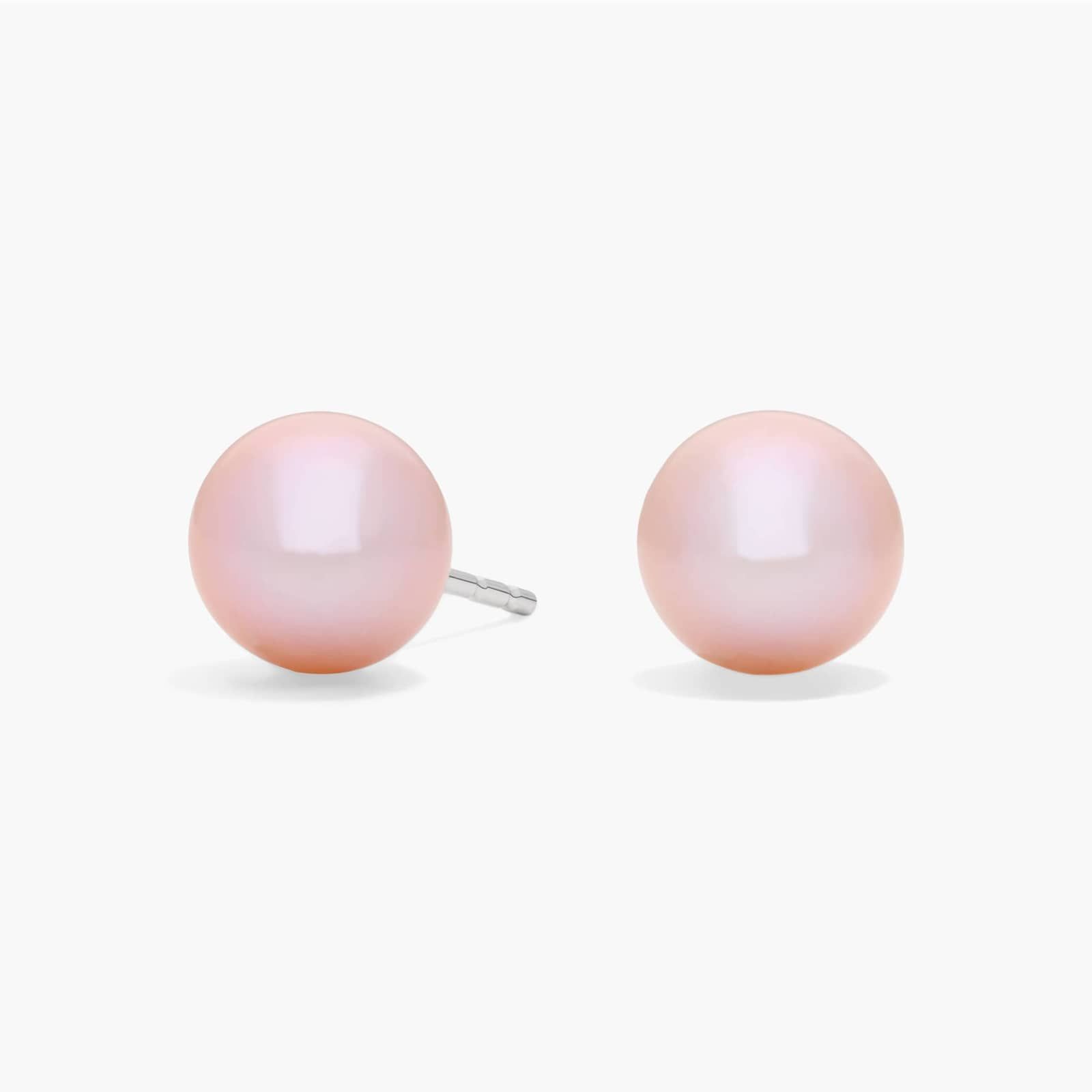 Vintage Pink Freshwater Pearl Earrings Button Earrings hot 9 mm Genuine Pearl 18 K White Gold Plate Pearl Stud Posts