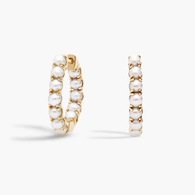 Freshwater Cultured Pearl Hoop Earrings in 14k Yellow Gold (3-3.5mm)