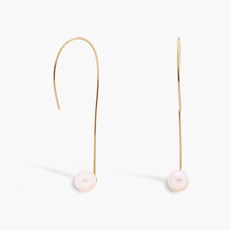 Front-Back Freshwater Cultured Pearl Threader Earring in 14k Yellow Gold (5-6mm)