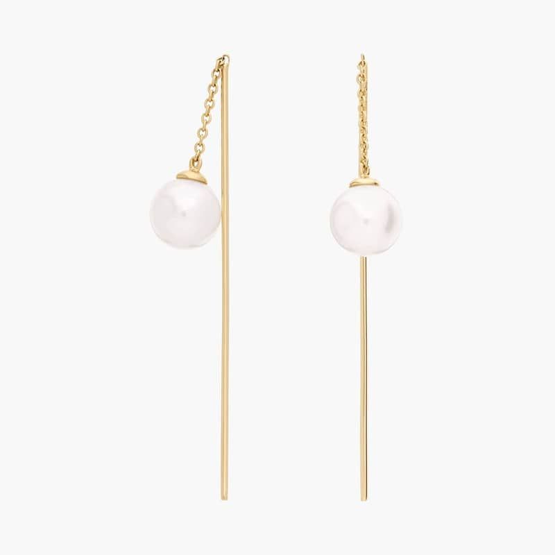 Front-Back Freshwater Cultured Pearl Drop Threader Earring in 14k Yellow Gold (6-7mm)
