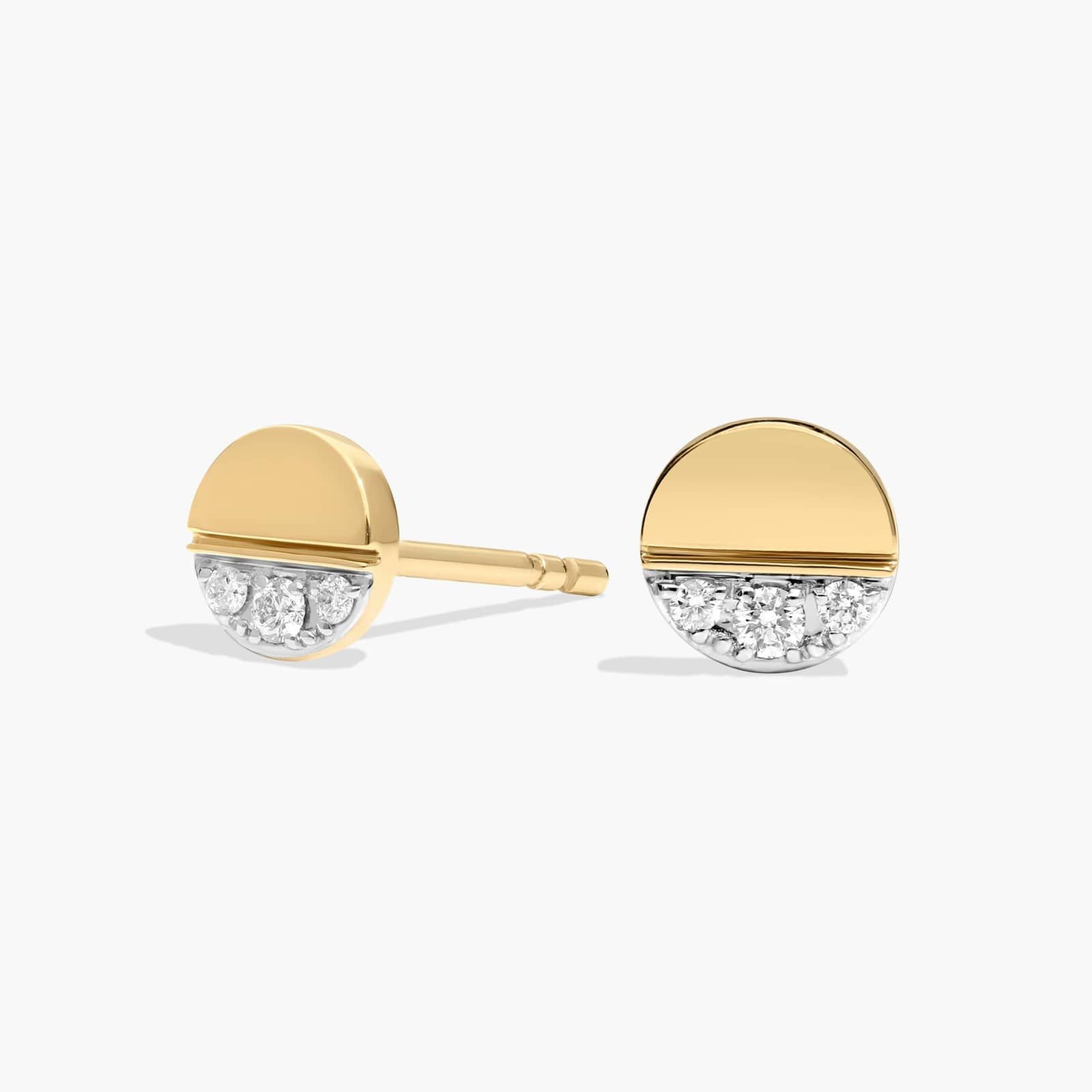 Mini Diamond Disc Stud Earrings in 14k Yellow Gold