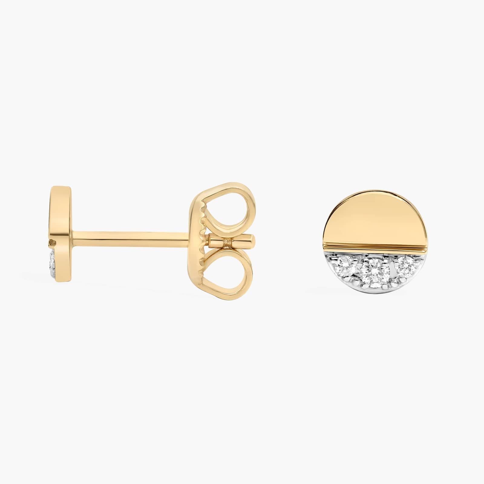 Mini Diamond Disc Stud Earrings in 14k Yellow Gold