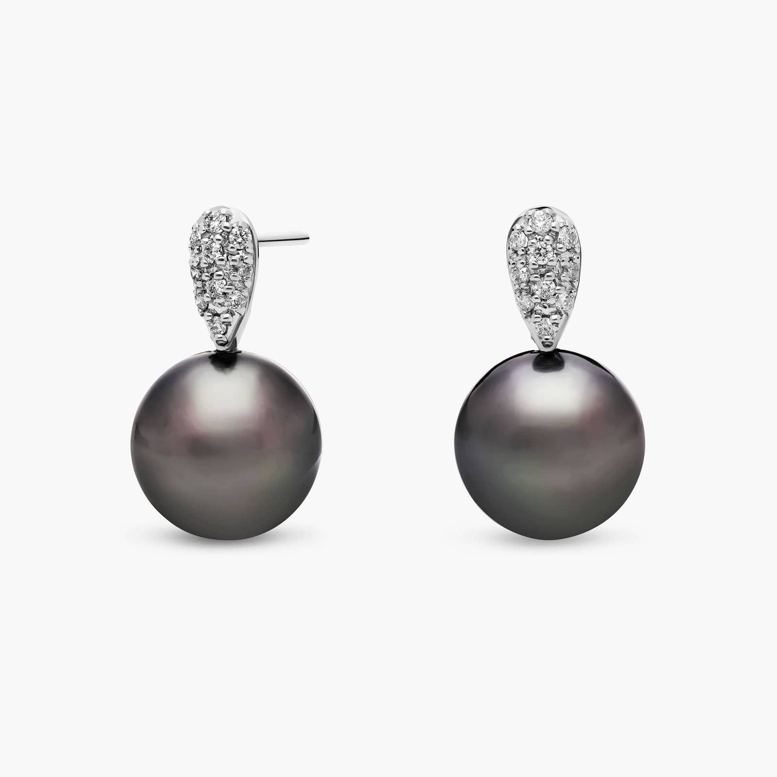 14k white gold Tahitian style fashion black pearl earrings