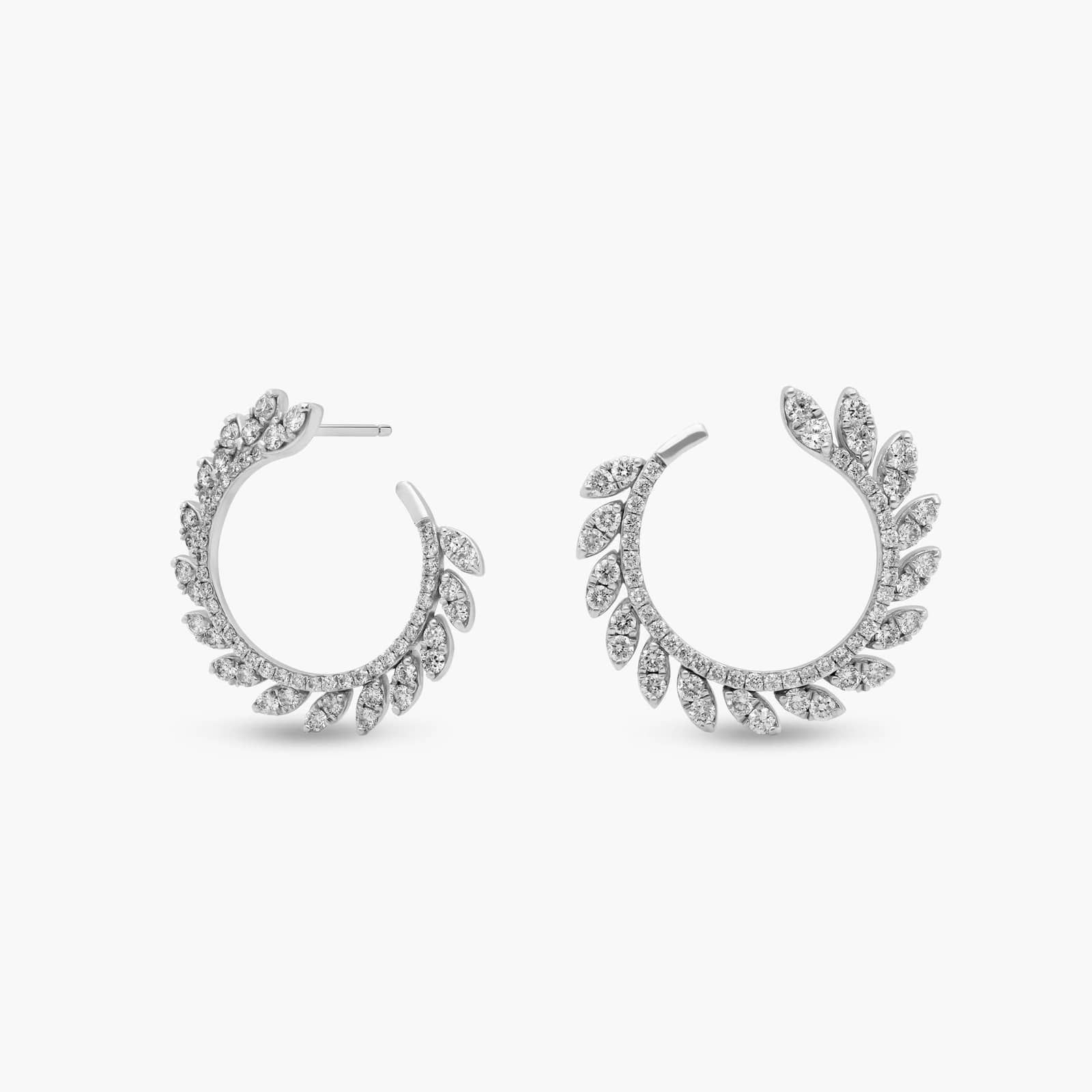 White Sapphire Leaf Hoop factory Earrings