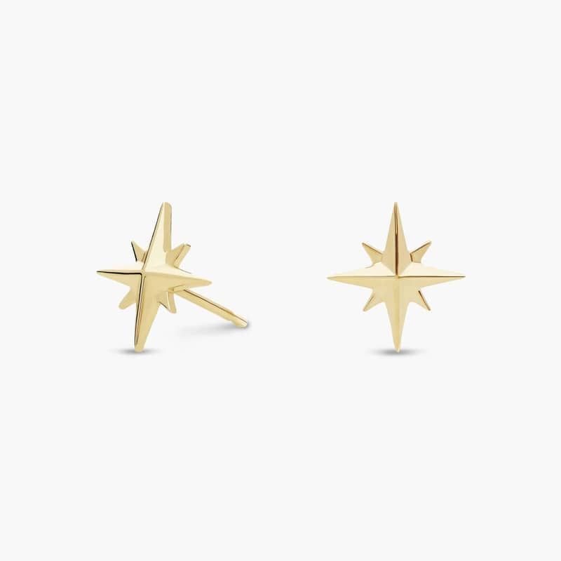 North Star Earrings in 14k Yellow Gold