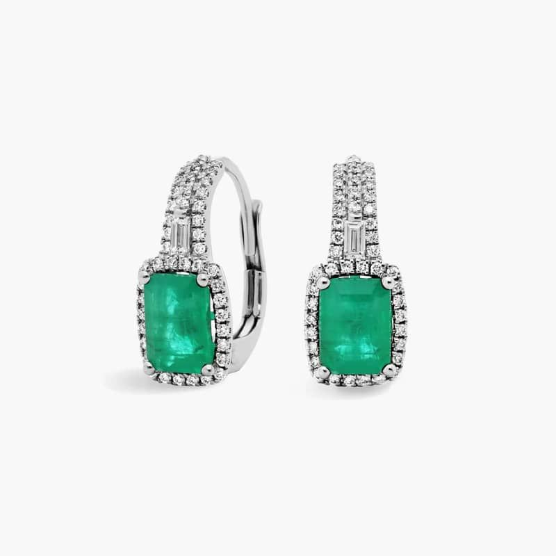 Emerald Drop Earrings in 14k White Gold