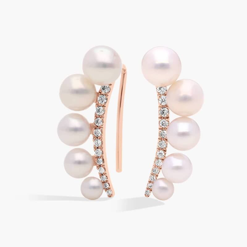 Freshwater Cultured Pearl Climber Earrings in 14k Rose Gold (3-6mm)