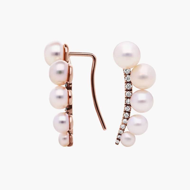 Freshwater Cultured Pearl Climber Earrings in 14k Rose Gold (3-6mm)