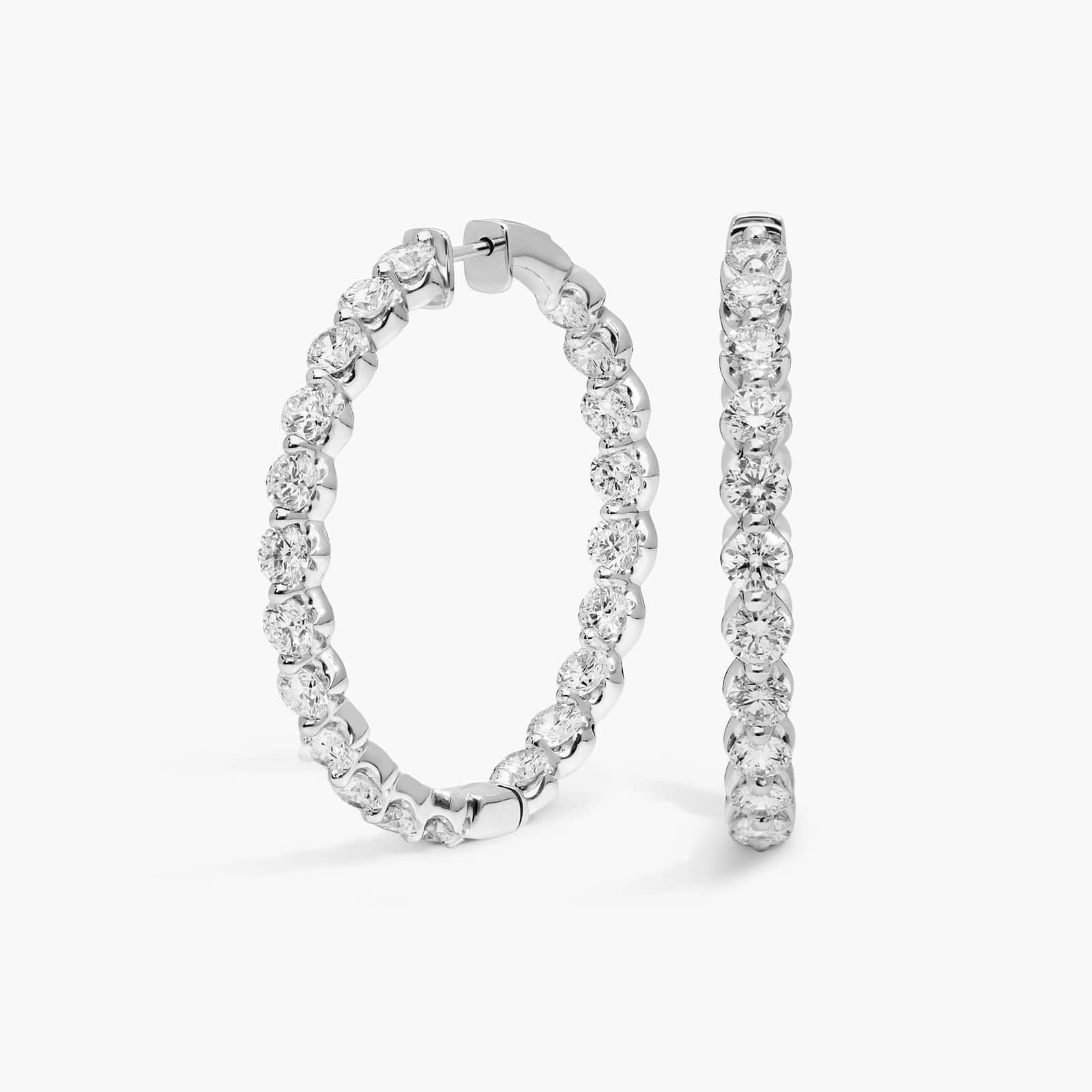 Floating Diamond Eternity Hoop Earrings with 10 CTW Round Cut Lab-Grown Diamonds in 14K White Gold