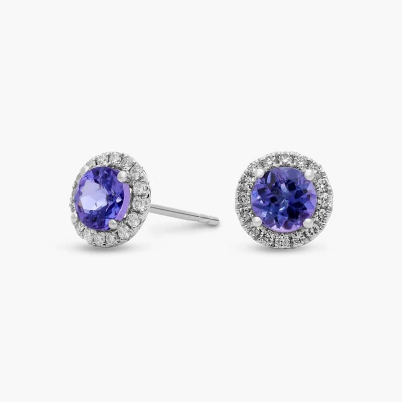 Tanzanite and Micropavé Diamond Stud Earrings in 14k White Gold (5mm)