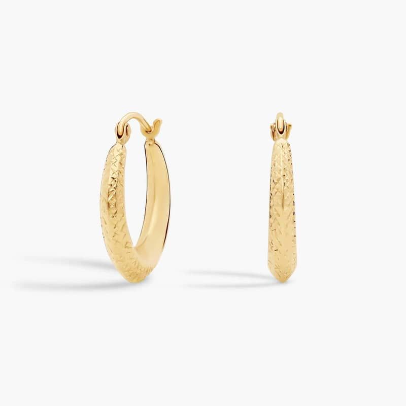 Textured Graduated Hoop Earrings in 14k Yellow Gold