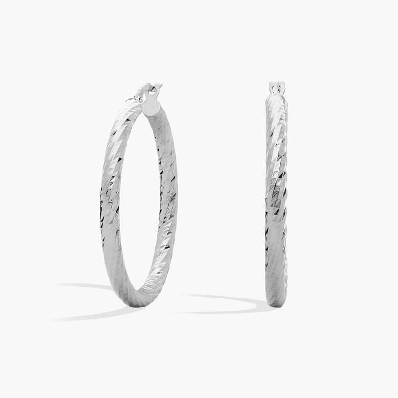 Large Shimmer Cut Hoop Earrings in 14k White Gold