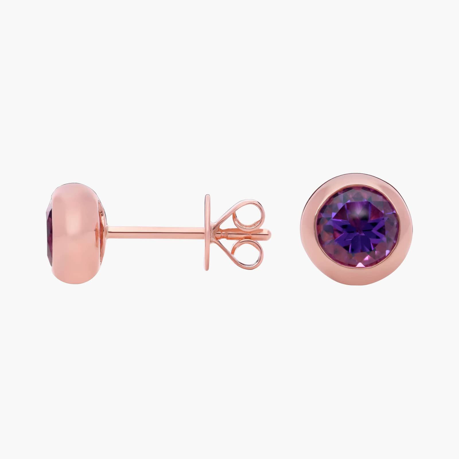 Bezel Set Amethyst Stud Earring in 14k Rose Gold