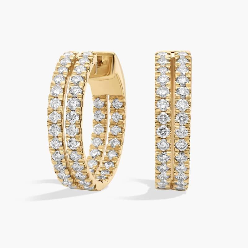 Double Row Pavé Hoop Earrings in 14k Yellow Gold (2 ct. tw.)