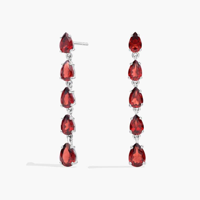 Pear Shaped Garnet Drop Earrings in Sterling Silver