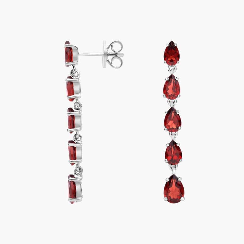 Pear Shaped Garnet Drop Earrings in Sterling Silver