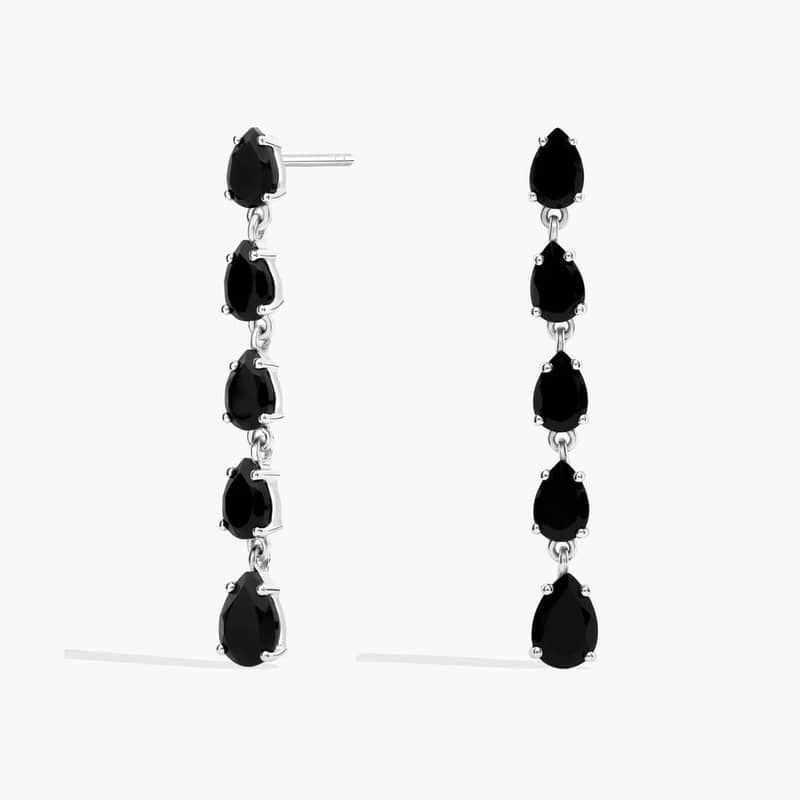 Pear Shaped Black Onyx Drop Earrings in Sterling Silver