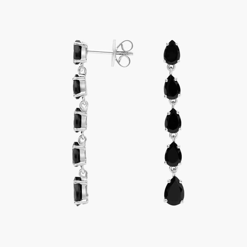 Pear Shaped Black Onyx Drop Earrings in Sterling Silver