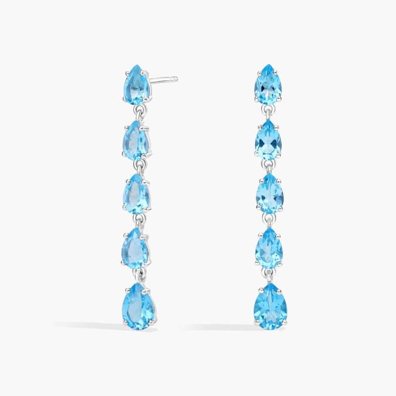 Pear Shaped Blue Topaz Drop Earrings in Sterling Silver
