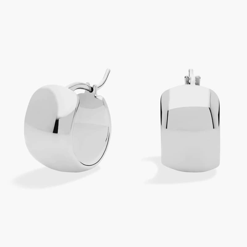 Wide Huggie Earrings in 14k Italian White Gold