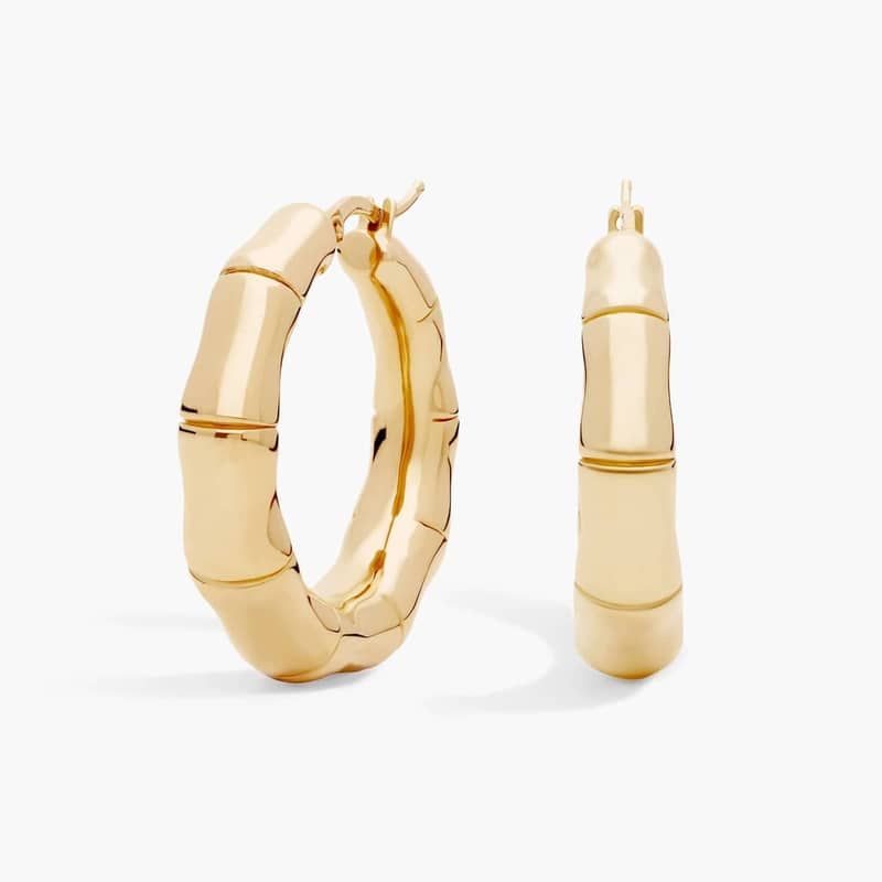 Bamboo Hoop Earrings in 14k Yellow Gold