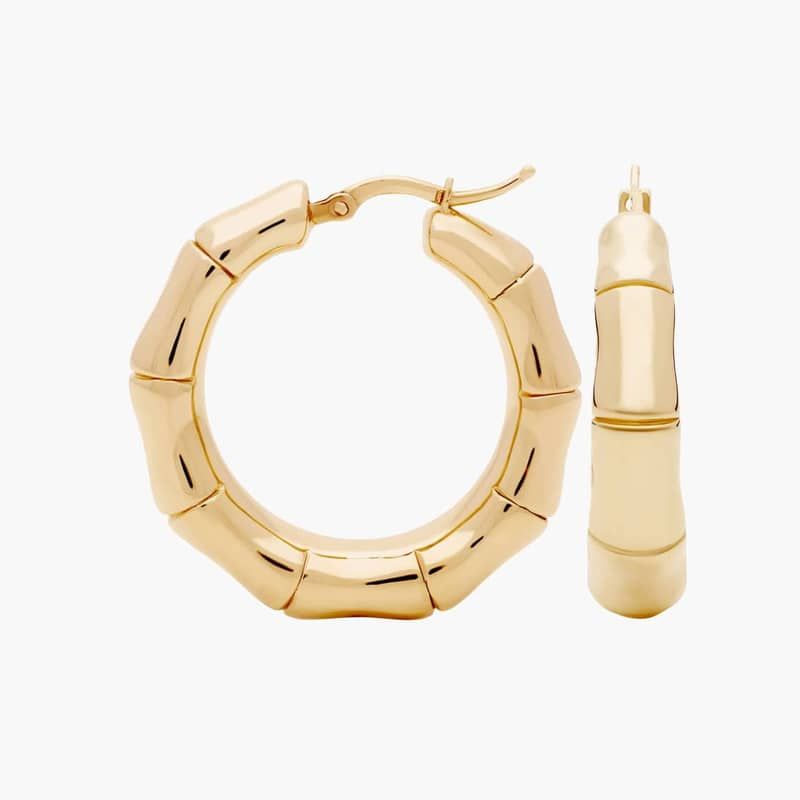 Bamboo Hoop Earrings in 14k Yellow Gold