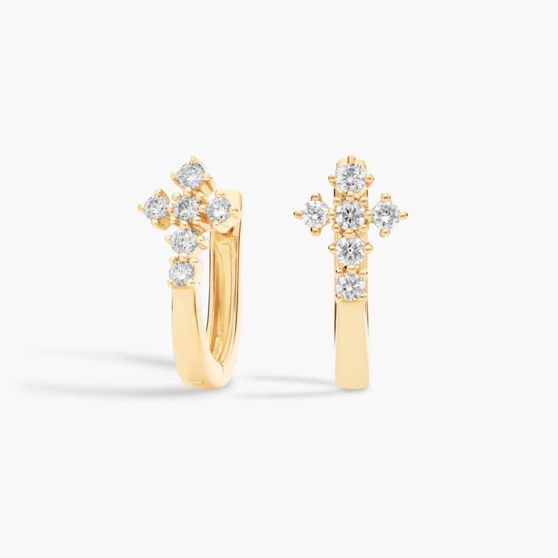 Mini Diamond Cross Huggie Hoop Earrings in 14k Yellow Gold (1/4 ct. tw.)