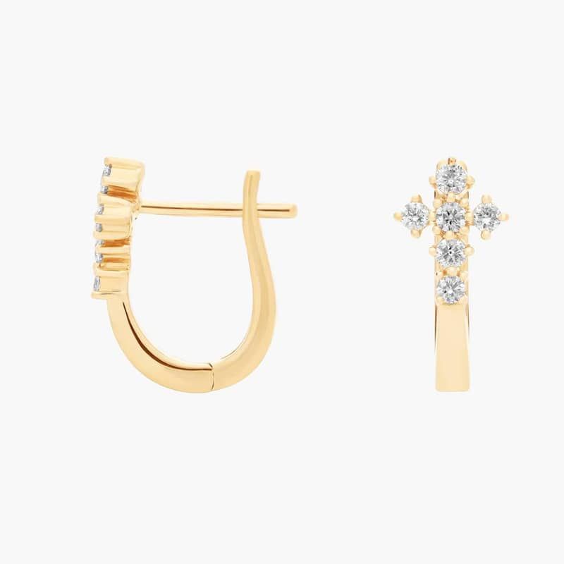 Mini Diamond Cross Huggie Hoop Earrings in 14k Yellow Gold (1/4 ct. tw.)