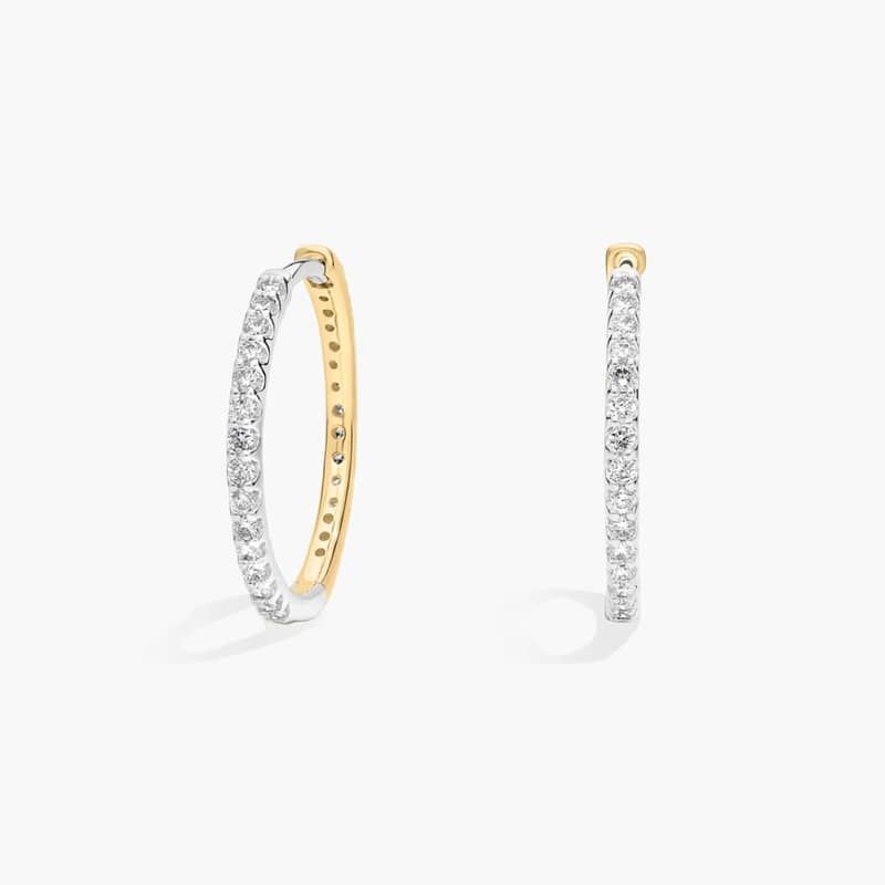 Pavé Diamond Reversible Hoop Earrings in 14k White and Yellow Gold (1/2 ct. tw.)