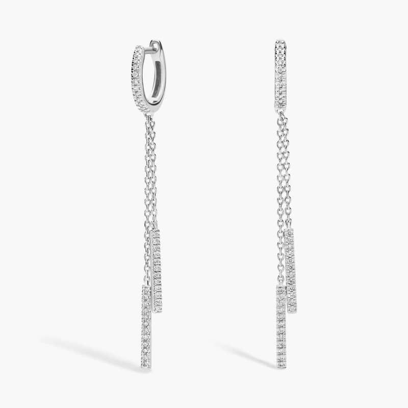 Diamond Hoops w/ Double Diamond Drop Earrings in 14k White Gold (1/6 ct. tw.)