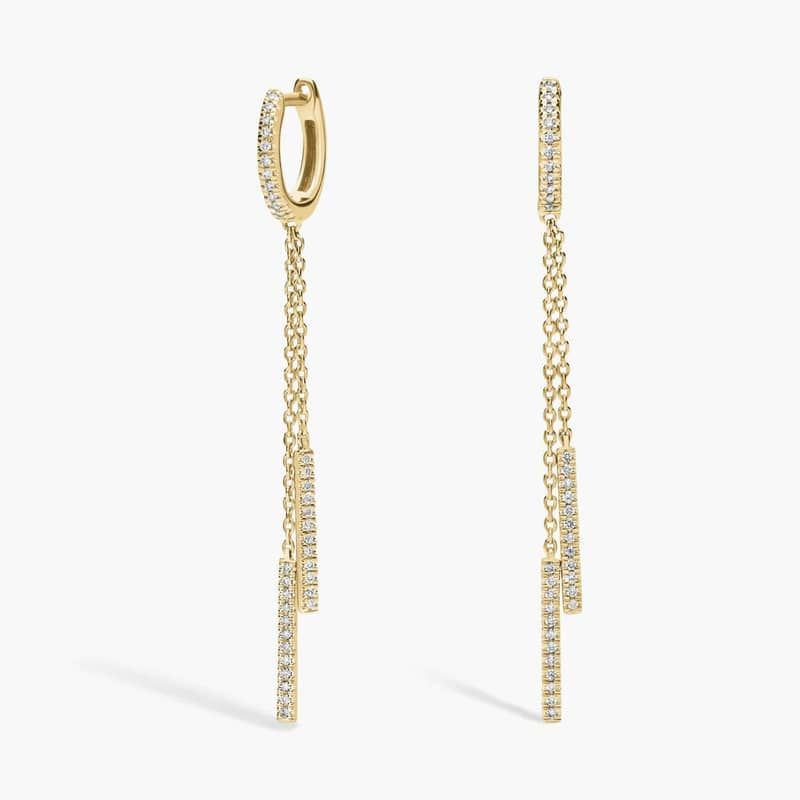 Diamond Hoops w/ Double Diamond Drop Earrings in 14k Yellow Gold (1/6 ct. tw.)