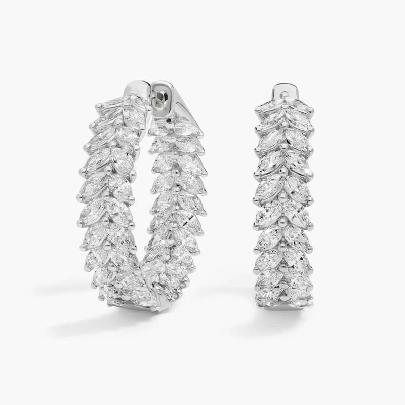 Two Row Hoop Earrings With 4.30 CTW Marquise Cut Lab-Grown Diamonds In 14K White Gold
