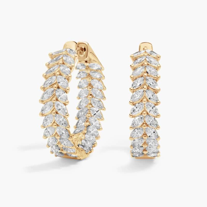 Two Row Hoop Earrings With 4.30 CTW Marquise Cut Lab-Grown Diamonds In 14K Yellow Gold