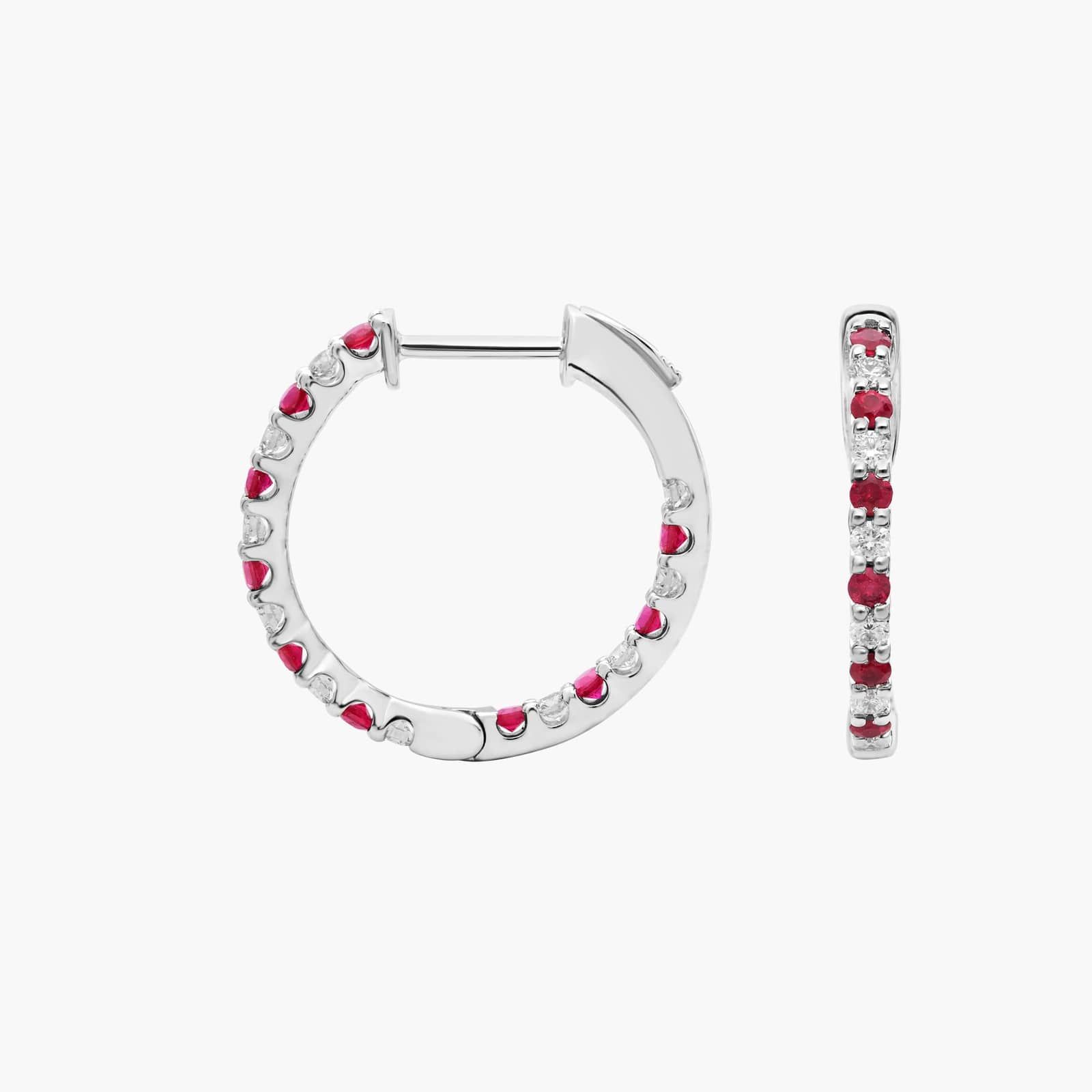 Luna Ruby and Diamond Eternity Hoop Earrings in 14k White Gold (1/2 Ct. Tw.)