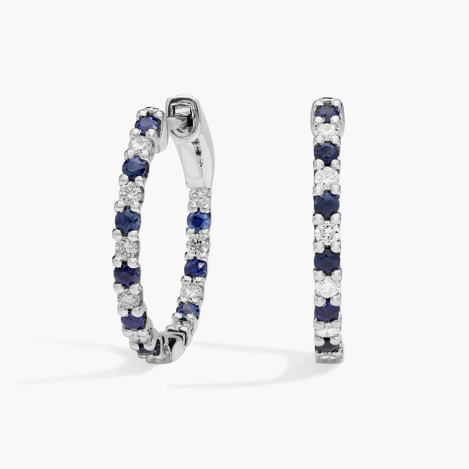 Luna Sapphire and Diamond Eternity Hoop Earrings in 14k White Gold (1/2 Ct. Tw.)