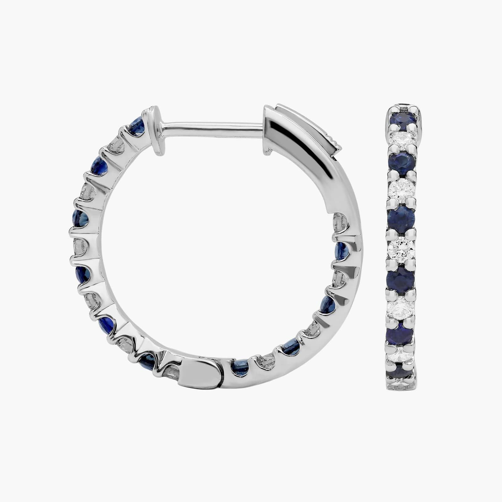 Luna Sapphire and Diamond Eternity Hoop Earrings in 14k White Gold (1/2 Ct. Tw.)