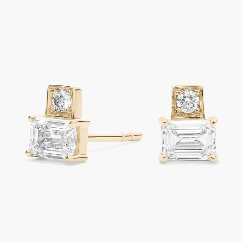 Baguette and Round Diamond Stud Earrings in 14k Yellow Gold (5/8 ct. tw.)