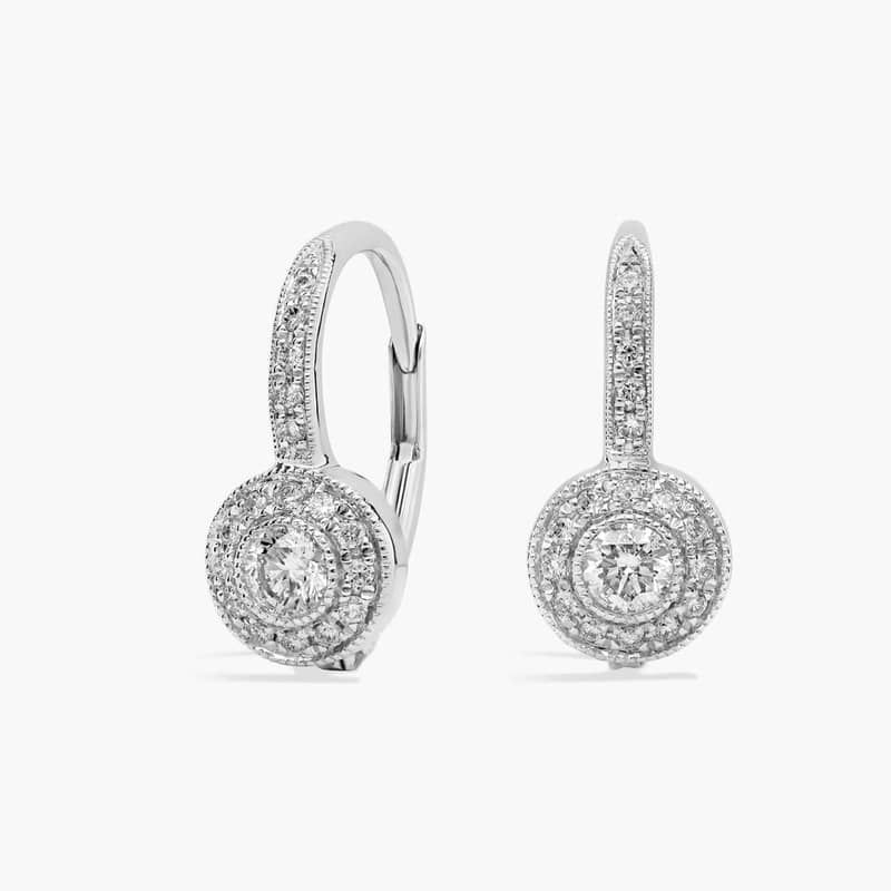 Vintage Halo Diamond Drop Earrings in 14k White Gold (1/3 ct. tw.)