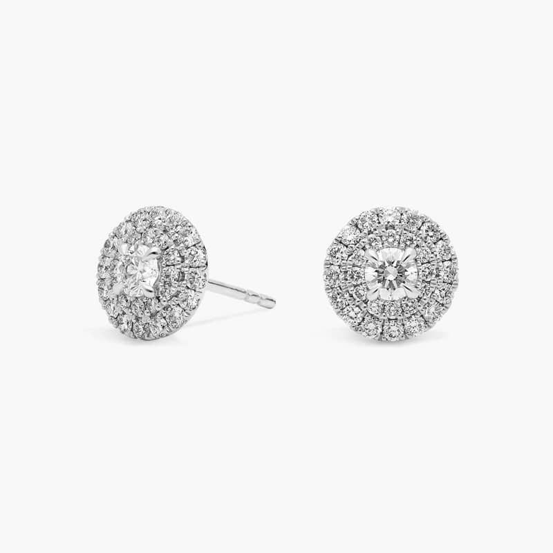 Double Halo Diamond Stud Earrings in 18k White Gold (3/4 ct. tw.)