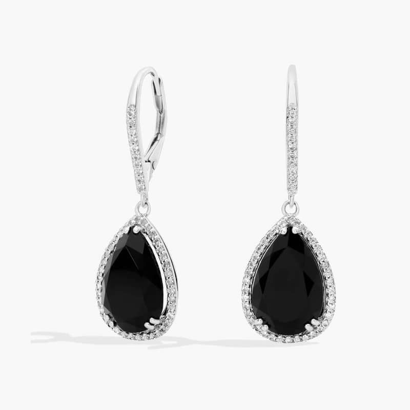 Pear Cut Black Onyx Drop Earrings in Sterling Silver