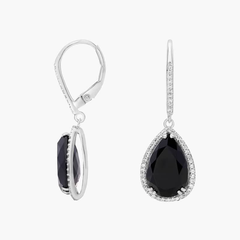 Pear Cut Black Onyx Drop Earrings in Sterling Silver