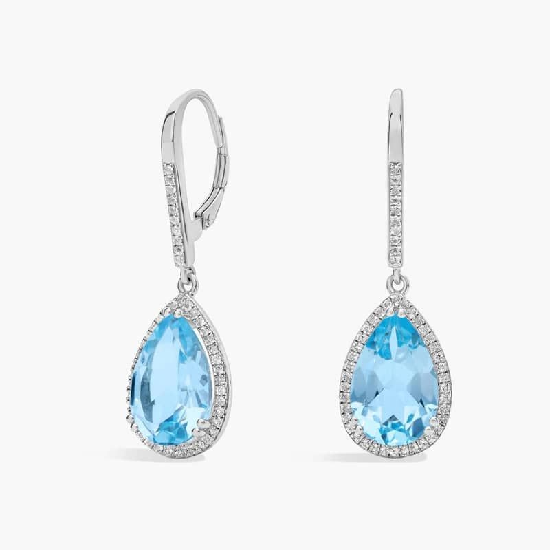 Pear Cut Blue Topaz Drop Earrings in Sterling Silver