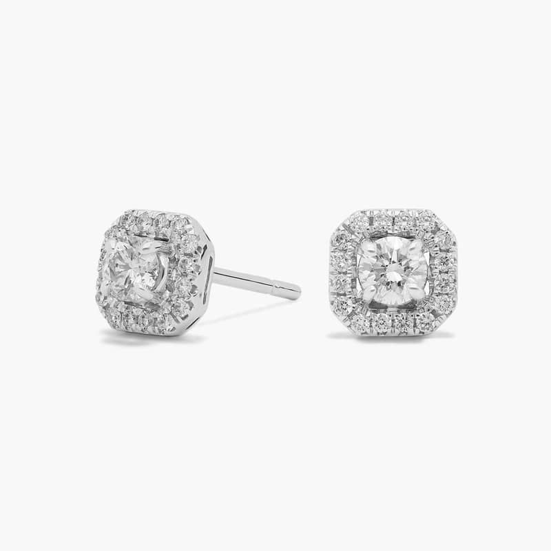 Geometric Halo Diamond Stud Earrings in 14k White Gold (3/8 ct. tw.)